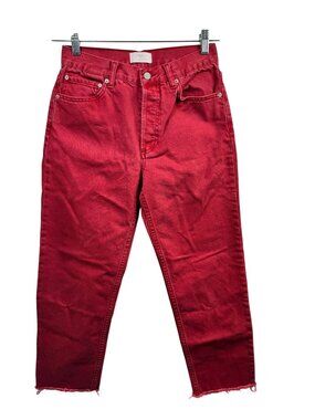 Boyish Tommy Red High Rise Straight Leg Cotton Jeans Size 26 Button Fly Denm